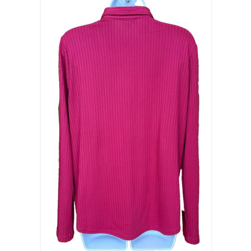 Modern Works Fuschia Pink Women's M Button Up Shirt Ribbed Office Work Preppy - Picture 2 of 9